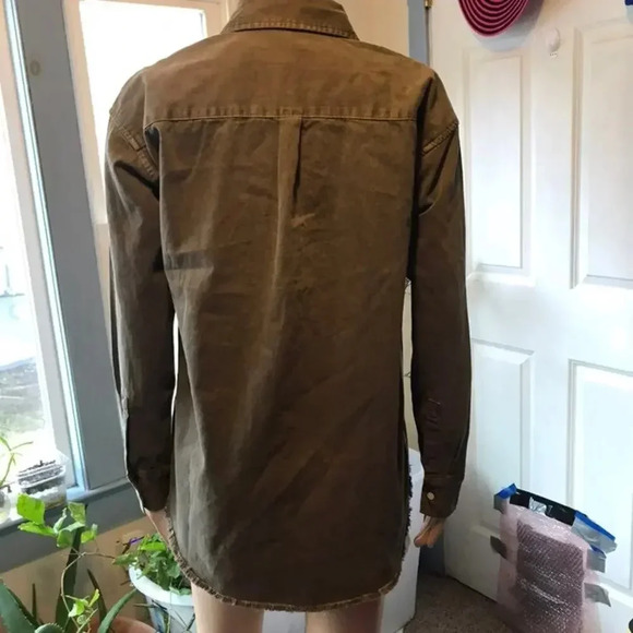 Aerie  Cotton Women Khaki Denim Button Up Blouse Size XS/TP Pocket - Picture 2 of 7